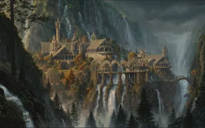 Vibrant Fantasy Wallpaper Nature Wallpaper 4K 3065x1909 Hd, Desktop, Wallpaper, Featuring, A, Fantasy, Depiction, Of, Rivendell, Lord, Rings, Showcasing, Gray, Brown, Ultrawide, QHD
