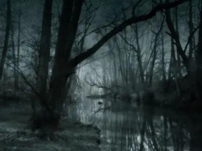 Radiant Depicting Wallpaper Black/Dark Wallpaper 4K 1600x1200 Hd, Desktop, Wallpaper, Depicting, A, Dark, And, Artistic, Swamp, Scene, Features, Eerie, Gray, Landscape