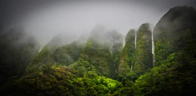 Lush Green Mountains Shrouded Mist Nature Wallpaper 4K 6048x2964 Lush, Green, Mountains, Shrouded, In, Mist, Featuring, Cascading, Waterfalls, Amidst, Tropical, Jungle, Gray, Ultrawide, 4k