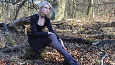 Crisp Woman Wallpaper Black/Dark Wallpaper 4K 1920x1080 A, Woman, Model, Sits, In, Tranquil, Forest, Dressed, Black, Outfit, Desktop, Captures, Gray, Ultrawide, Full HD