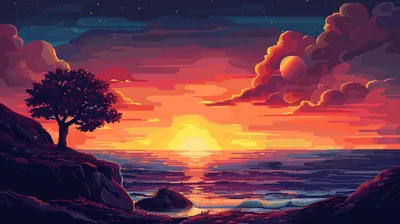 Misty Pixel Wallpaper Nature Wallpaper 4K 2912x1632 A, Stunning, Pixel, Art, Sunset, Over, Serene, Landscape, Showcasing, Vibrant, Colors, Nature, Orange, Purple, Ultrawide, QHD