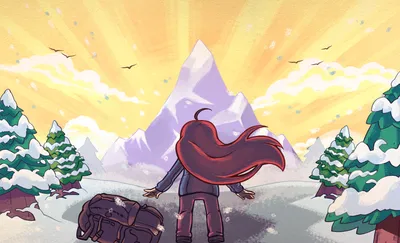 Celeste Game Character Standing Before Nature Wallpaper 4K 2136x1300 Hd, Desktop, Wallpaper, Of, Celeste, Game, Character, Standing, Before, Mountain, Vibrant, Sunrise, White, Ultrawide, Full HD