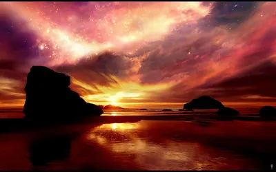 Serene Dramatic Wallpaper Nature Wallpaper 4K 1680x1050 A, Stunning, Hd, Desktop, Wallpaper:, Featuring, Dramatic, Sunset, Over, Serene, Beach, Silhouetted, Purple, Gray, White, Ultrawide