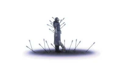 Thors Vinland Saga Abstract Wallpaper 4K 7680x4320 Thors, From, (vinland, Saga), Stands, Stoically, Surrounded, By, Arrows, Symbolizing, Death, Striking, White, Ultrawide, 4k