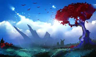Vivid Fantasy Landscape Glowing Blue Nature Wallpaper 4K 1920x1152 Vivid, Fantasy, Landscape, With, A, Glowing, Blue, Sky, Distant, Towering, Mountains, Red-leaved, White, Ultrawide, Full HD