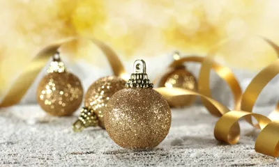 Glittering Gold Christmas Ornaments Curled Nature Wallpaper 4K 4350x2611 4k, Ultra, Hd, Pc, Desktop, Wallpaper, Glittering, Gold, Christmas, Ornaments, Curled, Ribbon, White, Ultrawide
