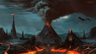 Sleek Dramatic Wallpaper Fantasy Wallpaper 4K 1920x1080 A, Dramatic, Landscape, Inspired, By, Fantasy, Themes, From, Lord, Rings, Featuring, Volcanic, Gray, Ultrawide, Full HD