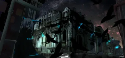 Dark Anime Night Space Wallpaper 4K 2600x1208 Dark, Anime, Night, Scene, Featuring, A, Mysterious, Figure, Glowing, Blue, Accents, Standing, Gray, Ultrawide, QHD