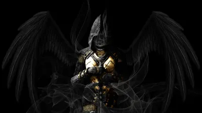 Dark Angel Ornate Armor Stands Black/Dark Wallpaper 4K 1920x1080 A, Dark, Angel, In, Ornate, Armor, Stands, Amidst, Swirling, Shadows, Large, Wings, White, Black, Brown, Ultrawide, Full HD