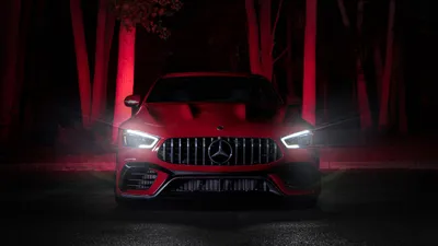 Golden Front Wallpaper Nature Wallpaper 4K 5120x2880 Front, View, Of, A, Red, Mercedes-amg, Gt, 63, Framed, Red-lit, Trees, Headlights, Gray, Ultrawide, 4k