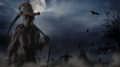 Spooky Sinister Scarecrow Space Wallpaper 4K 5600x3150 A, Spooky, Hd, Wallpaper:, Featuring, Sinister, Scarecrow, Reminiscent, Grim, Reaper, Dark, Eerie, Gray, Ultrawide, 4k