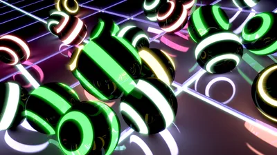 Crisp Neon Wallpaper Abstract Wallpaper 4K 7680x4320 Neon, Balls, Blender, Cycles, White, Gray, Pink, Ultrawide, 4k