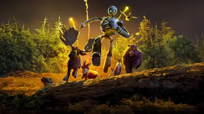 Vibrant Scenes Wild Robot Alongside Abstract Wallpaper 4K 3840x2160 A, Vibrant, 4k, Ultra, Hd, Wallpaper, Featuring, Scenes, Wild, Robot, Showcasing, Alongside, Orange, Brown, Ultrawide