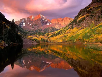 Vivid Lush Wallpaper Nature Wallpaper 4K 1600x1200 Lush, Mountains, Tower, Above, A, Tranquil, Lake, Reflecting, Vibrant, Autumn, Hues, Colorful, White, Gray, Landscape