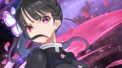 Kanao Tsuyuri Demon Slayer Abstract Wallpaper 4K 3840x2160 Kanao, Tsuyuri, From, Demon, Slayer:, Kimetsu, No, Yaiba, Stands, Confidently, Against, White, Ultrawide, 4k