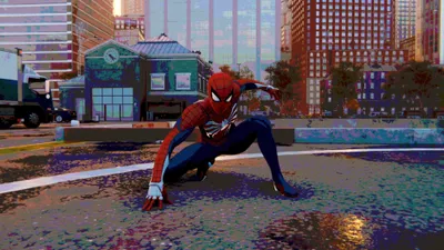Vivid Spider Wallpaper World Wallpaper 4K 3840x2160 Spider-man, Crouching, On, A, Wet, City, Street, At, Dusk, Captured, Stunning, Detail, Gray, Ultrawide, 4k
