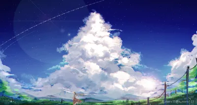 Anime Vast Sky Nature Wallpaper 4K 3508x1872 Hd, Anime, Desktop, Wallpaper, Showing, A, Vast, Sky, Fluffy, Clouds, Single, Star, White, Black, Ultrawide, QHD