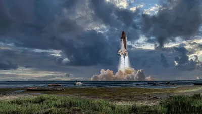Vibrant Space Wallpaper Cars Wallpaper 4K 2560x1440 Space, Shuttle, Vehicle, Ascending, Through, Dramatic, Clouds, Above, Coastal, Launchpad, Quad, Desktop, Gray, Brown, Ultrawide, QHD