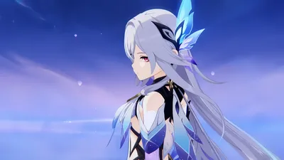 Anime Waifu Character Genshin Impact Animals Wallpaper 4K 7680x4320 Anime-style, Waifu, Character, From, (genshin, Impact), With, Flowing, Silver, Hair, Blue, Butterfly, Gray, Ultrawide, 4k