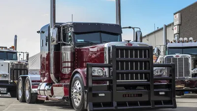 Bold Maroon Wallpaper Abstract Wallpaper 4K 2050x1153 Hd, Pc, Desktop, Wallpaper, Featuring, A, Maroon, Peterbilt, Truck, Parked, Industrial, Area, White, Pink, Ultrawide, Full HD