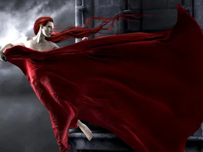 Vibrant Fantasy Wallpaper Fantasy Wallpaper 4K 1600x1200 Fantasy, Hd, Wallpaper, Of, A, Woman, With, Red, Flowing, Hair, Billowing, Cloak, Gray, Landscape