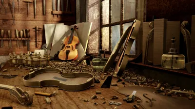 Beautifully Detailed Violin Abstract Wallpaper 4K 2560x1440 A, Beautifully, Detailed, Hd, Desktop, Wallpaper, Featuring, Violin, Amidst, Cluttered, Workshop, Filled, Brown, Ultrawide, QHD