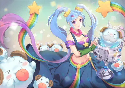 Colorful Sona League Abstract Wallpaper 4K 1800x1272 A, Colorful, Scene, Featuring, Sona, From, League, Of, Legends, Adorned, Rainbow, Necklace, Gray, White, Landscape