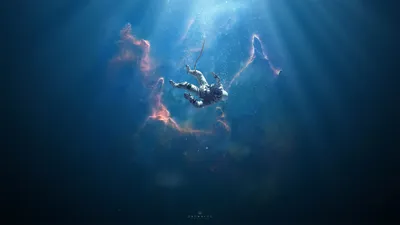 Golden Astronaut Wallpaper Space Wallpaper 4K 2560x1440 Hd, Wallpaper:, Featuring, An, Astronaut, Floating, In, A, Cosmic, Nebula-like, Space, Rays, Brown, Ultrawide, QHD