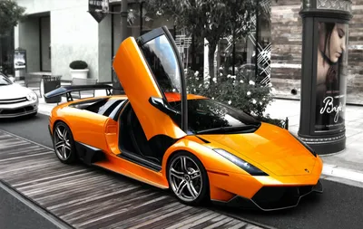 Crisp Vibrant Wallpaper World Wallpaper 4K 1900x1200 A, Vibrant, Orange, Lamborghini, With, Its, Scissor, Door:, Open, Parked, City, Street, White, Gray, Ultrawide