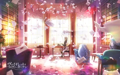 Violet Evergarden Anime Character Abstract Wallpaper 4K 1920x1200 Hd, Wallpaper, Featuring, Violet, Evergarden, An, Anime, Character, Elegant, Room, Bookshelves, Large, White, Ultrawide, Full HD