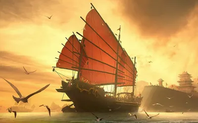 Fantasy Ship Vibrant Red Wallpaper 4K, Fantasy category