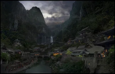 Calm Captivating Wallpaper Nature Wallpaper 4K 1600x1032 A, Captivating, Fantasy, City, Nestled, In, Lush, Valley, Surrounded, Towering, Mountains, Illuminated, Gray, Ultrawide