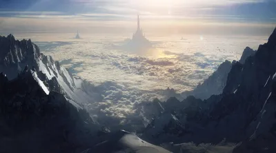 Breathtaking Landscape Towering Mountains Fantasy Nature Wallpaper 4K 1920x1067 A, Breathtaking, Landscape, Featuring, Towering, Mountains, And, Fantasy, Castle, Above, Clouds, Illuminated, Gray, Ultrawide, Full HD
