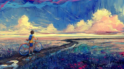 Golden Colorful Wallpaper Nature Wallpaper 4K 1920x1080 A, Colorful, Fantasy, Landscape, Depicts, Person, With, Bike, Standing, Path, Winds, Through, Brown, Ultrawide, Full HD