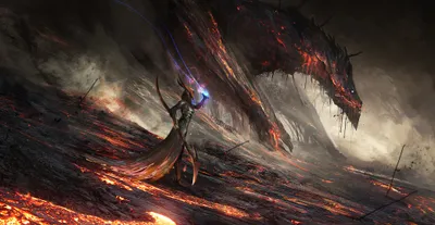 Dark Dramatic Wallpaper Fantasy Wallpaper 4K 2087x1080 Hd, Desktop, Wallpaper:, Featuring, A, Dramatic, Fantasy, Scene, Warrior, Confronting, Massive, Dragon, Gray, Ultrawide, Full HD