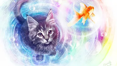 Dreamy Fantasy Wallpaper Abstract Wallpaper 4K 1920x1080 Fantasy-themed, Hd, Desktop, Wallpaper:, Featuring, A, Kitten, Surrounded, Colorful, Swirling, Gazing, Nearby, White, Ultrawide, Full HD