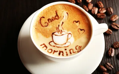 Vibrant Cup Wallpaper Black/Dark Wallpaper 4K 2560x1600 A, Cup, Of, Coffee, With, Good, Morning, Written, Foam, Surrounded, Beans, Dark, White, Ultrawide, QHD