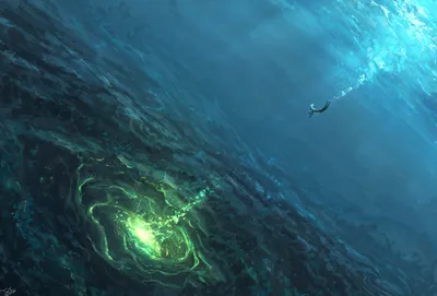 Mystical Ocean Glowing Fantasy Wallpaper 4K 2895x1961 Hd, Desktop, Wallpaper:, Featuring, A, Mystical, Ocean, Scene, Glowing, Green, Whirlpool, Fantasy, Brown, Landscape, QHD