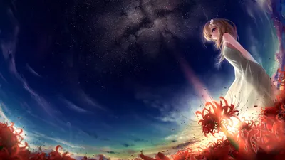 Crisp Anime Wallpaper Space Wallpaper 4K 1920x1080 Anime, Girl, With, Long, Blonde, Hair, In, A, White, Dress, Stands, Amidst, Brown, Gray, Ultrawide, Full HD