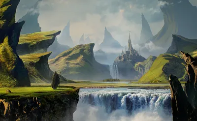 Dreamy Fantasy Wallpaper Nature Wallpaper 4K 1920x1182 A, Hd, Fantasy, Landscape, Wallpaper, Featuring, Gothic, Castle, Amidst, Towering, Mountains, Cascading, Gray, Ultrawide, Full HD