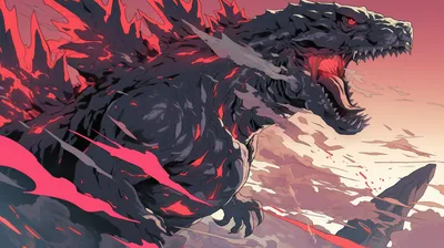 Godzilla Bold Colors Abstract Wallpaper 4K 2912x1632 A, Striking, Hd, Wallpaper, Featuring, Godzilla, Depicted, With, Bold, Colors, Dynamic, Motion, Gray, Pink, Ultrawide, QHD
