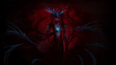 Dark Demon Glowing Blue Black/Dark Wallpaper 4K 1680x945 Dark, Demon, With, Glowing, Blue, Eyes, And, Twisted, Antlers, Emerges, Shadowy, Red, Brown, Gray, Ultrawide