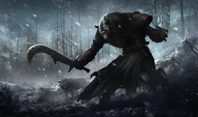 Dark Warrior Stands Poised Snowy Nature Wallpaper 4K 1920x1132 A, Dark, Warrior, Stands, Poised, In, The, Snowy, Landscape, Wielding, Curved, Blade, Gray, Ultrawide, Full HD