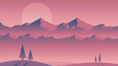 Minimalist Artistic Mountain Nature Wallpaper 4K 1920x1080 Minimalist, Artistic, Mountain, Landscape, In, Pink, Hues, Layered, Peaks, Stylized, Trees, Oversized, Gray, Ultrawide, Full HD