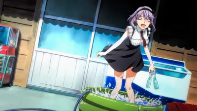 Smiling Shidare Hotaru Purple Abstract Wallpaper 4K 1920x1080 A, Smiling, Shidare, Hotaru, With, Purple, Hair, Wears, Headband, Tie, Playfully, Standing, White, Ultrawide, Full HD