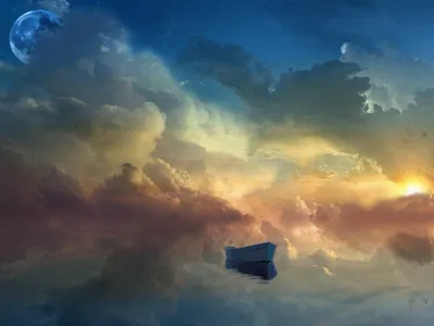 Sleek Depicting Wallpaper Nature Wallpaper 4K 1600x1200 A, Stunning, Hd, Wallpaper, Depicting, Serene, Boat, Floating, Amidst, Vibrant, Clouds, Sunset, Gray, Brown, Landscape