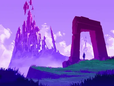 Fantasy Cityscape Towering Castle Misty Fantasy Wallpaper 4K 1920x1440 Fantasy, Cityscape, Featuring, A, Towering, Castle, On, Misty, Hill, Viewed, Grassy, Area, Purple, Orange, Landscape, Full HD