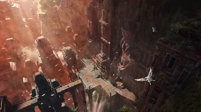 Radiant Fantasy Wallpaper World Wallpaper 4K 2880x1607 Hd, Fantasy, Cityscape, Wallpaper, Featuring, Ancient, Towering, Ruins, Bathed, Warm, Sunlight, Birds, Gray, Brown, Ultrawide, QHD