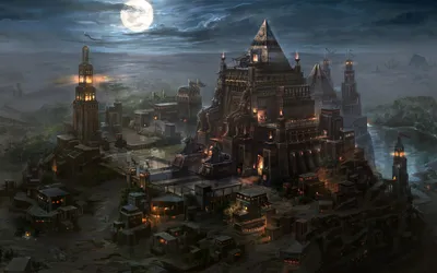 Golden Fantasy Wallpaper World Wallpaper 4K 1920x1200 A, Fantasy, Night, Scene, From, Kingdom, Under, Fire:, Depicting, Egyptian-inspired, City, Full, White, Gray, Ultrawide, Full HD