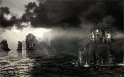 Dark Artistic Mysterious Nature Wallpaper 4K 1920x1200 A, Dark, Artistic, Hd, Desktop, Wallpaper, Featuring, Mysterious, Coastline, Solitary, House, Surrounded, White, Gray, Ultrawide, Full HD